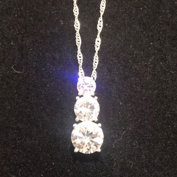 Three Stone Radiance by Absolute Diamond Graduated Round Cut Necklace Silver - Picture 2 of 4